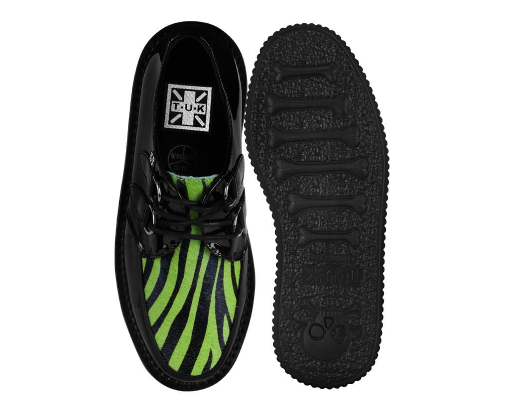 Black Patent Green Zebra Hair Stratocreeper Black / Green T.U.K. Shoes