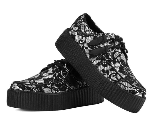 Black Satin Lace Viva Mondo Creeper Black T.U.K. Shoes