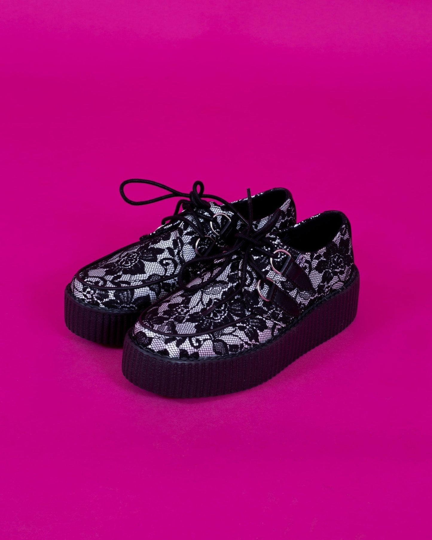 Black Satin Lace Viva Mondo Creeper Black T.U.K. Shoes
