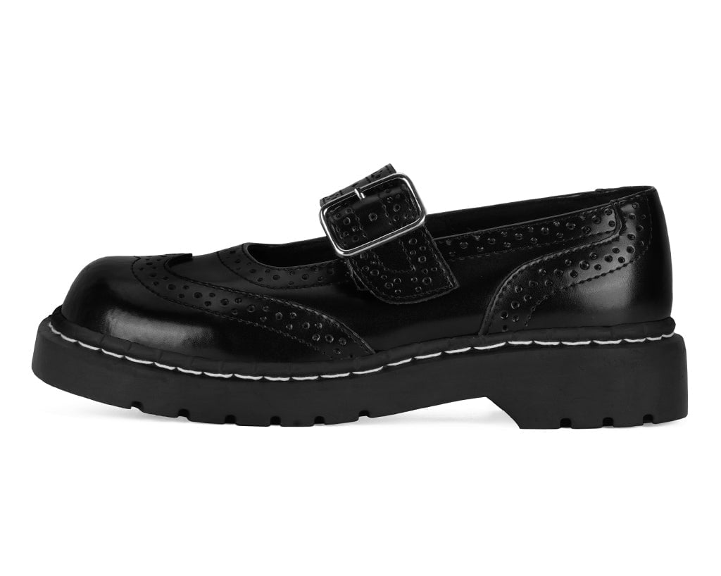 T1002 Brogue Mary Janes Black T.U.K. Shoes