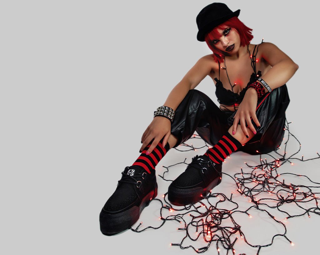 A3328 Black Canvas Interlace Platform Creeper Sneaker Black T.U.K. Shoes