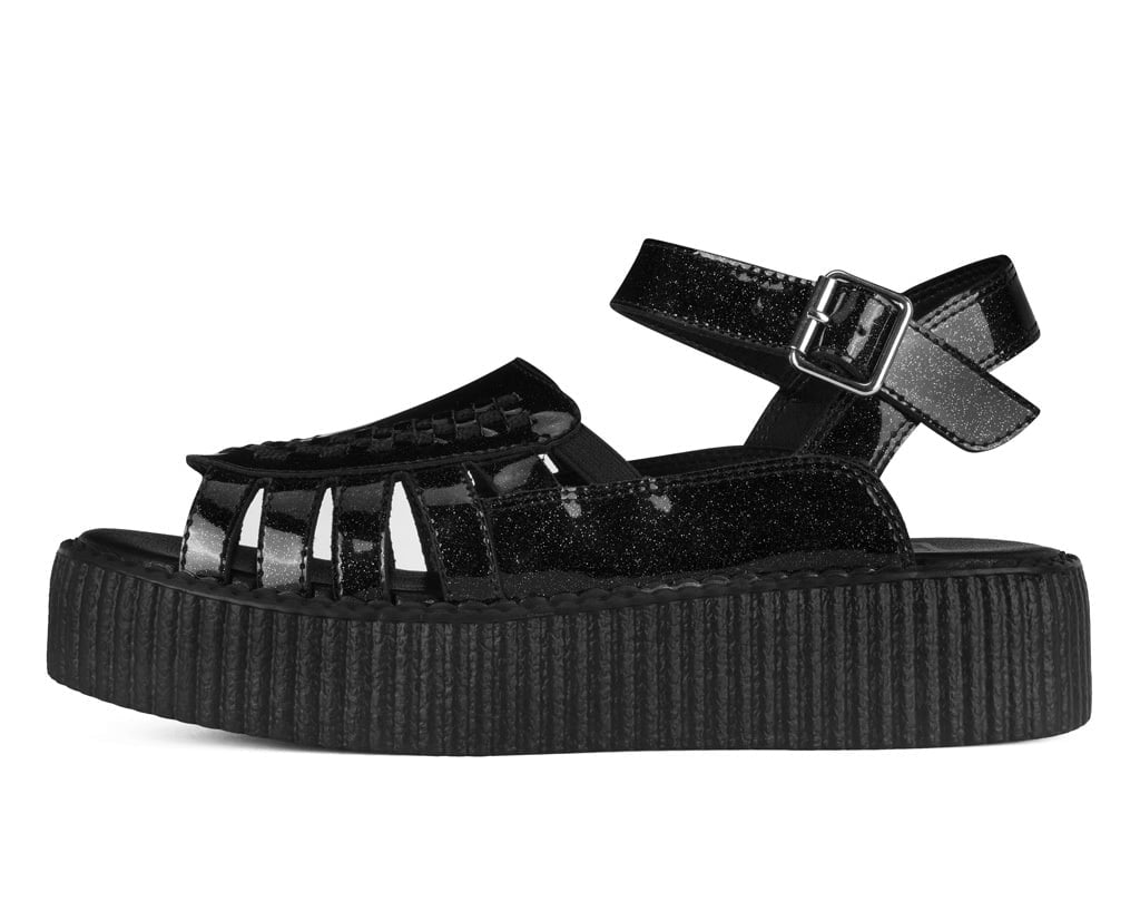 Black Vinyl Glitter Interlace Viva Mondo Sandal Black T.U.K. Shoes
