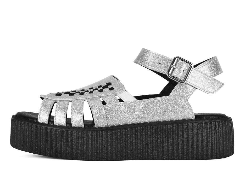 Silver Vinyl Glitter Interlace Viva Mondo Sandal Silver T.U.K. Shoes