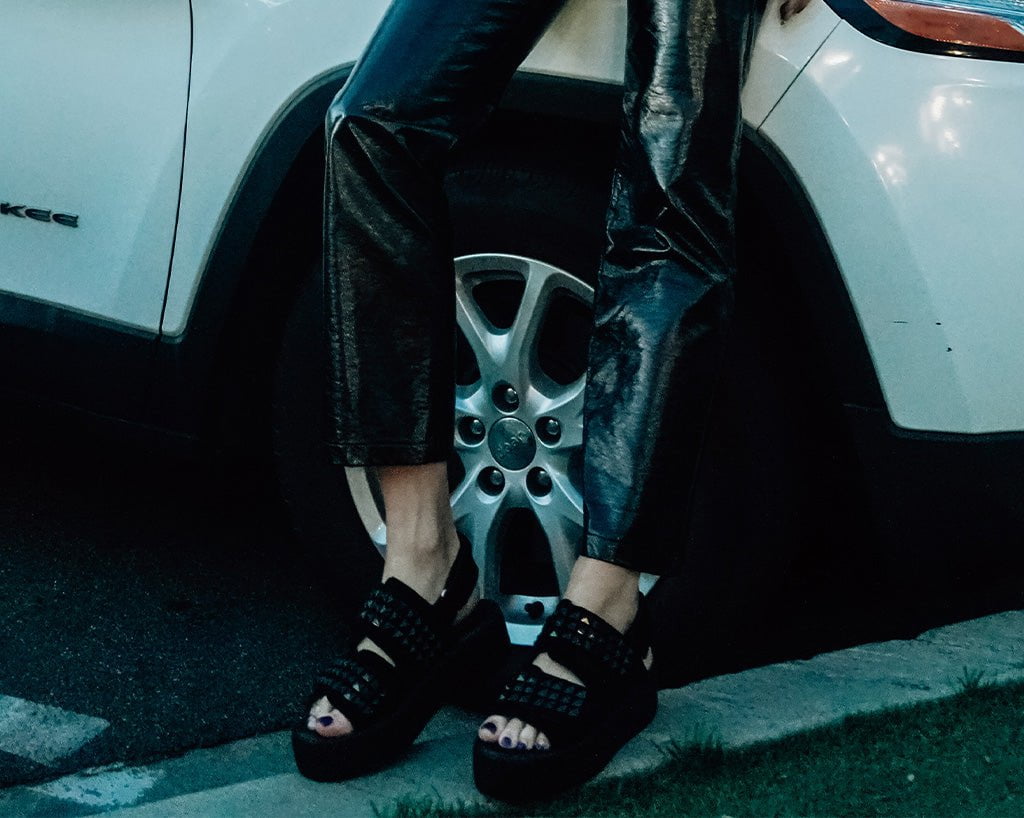 V3254L Black Suede Velcro Studded Sandal Black T.U.K. Shoes