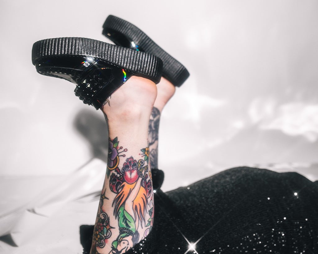 V3261L Black Rainbow Haze Studded Creeper Mule Black T.U.K. Shoes