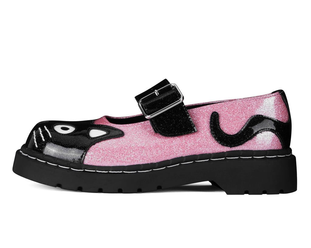 Black & Pink Vinyl Glitter Kitty Mary Jane Black /Pink T.U.K. Shoes