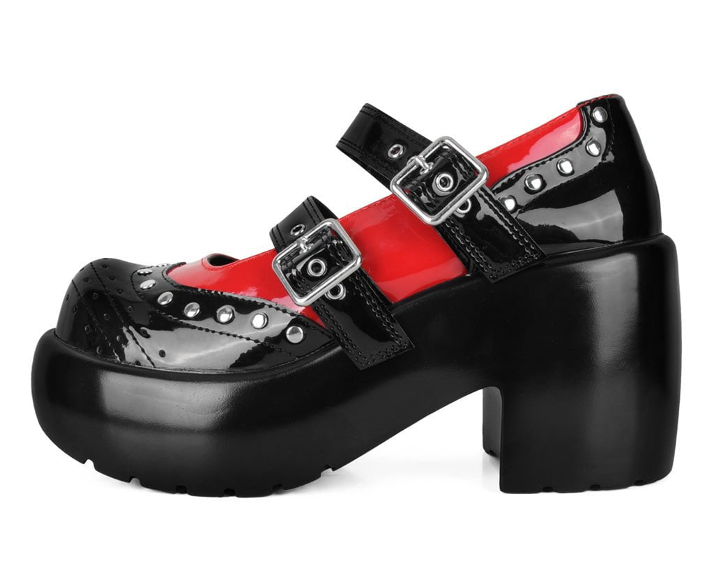 A3274L Black & Red Patent Brogue Bubble Mary Jane Black/Red T.U.K. Shoes