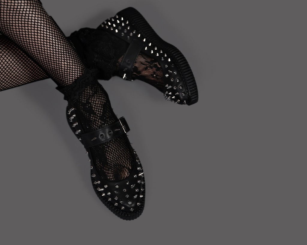 A3355L Black TUKskin Pointed Spike Mary Jane Black T.U.K. Shoes