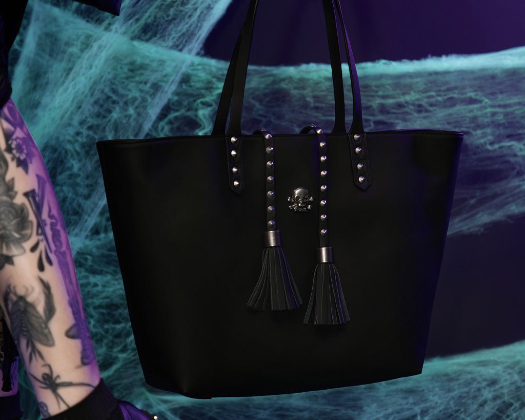 BG01 Black Studded Tassel Tote Bag BG01-OS T.U.K. Shoes