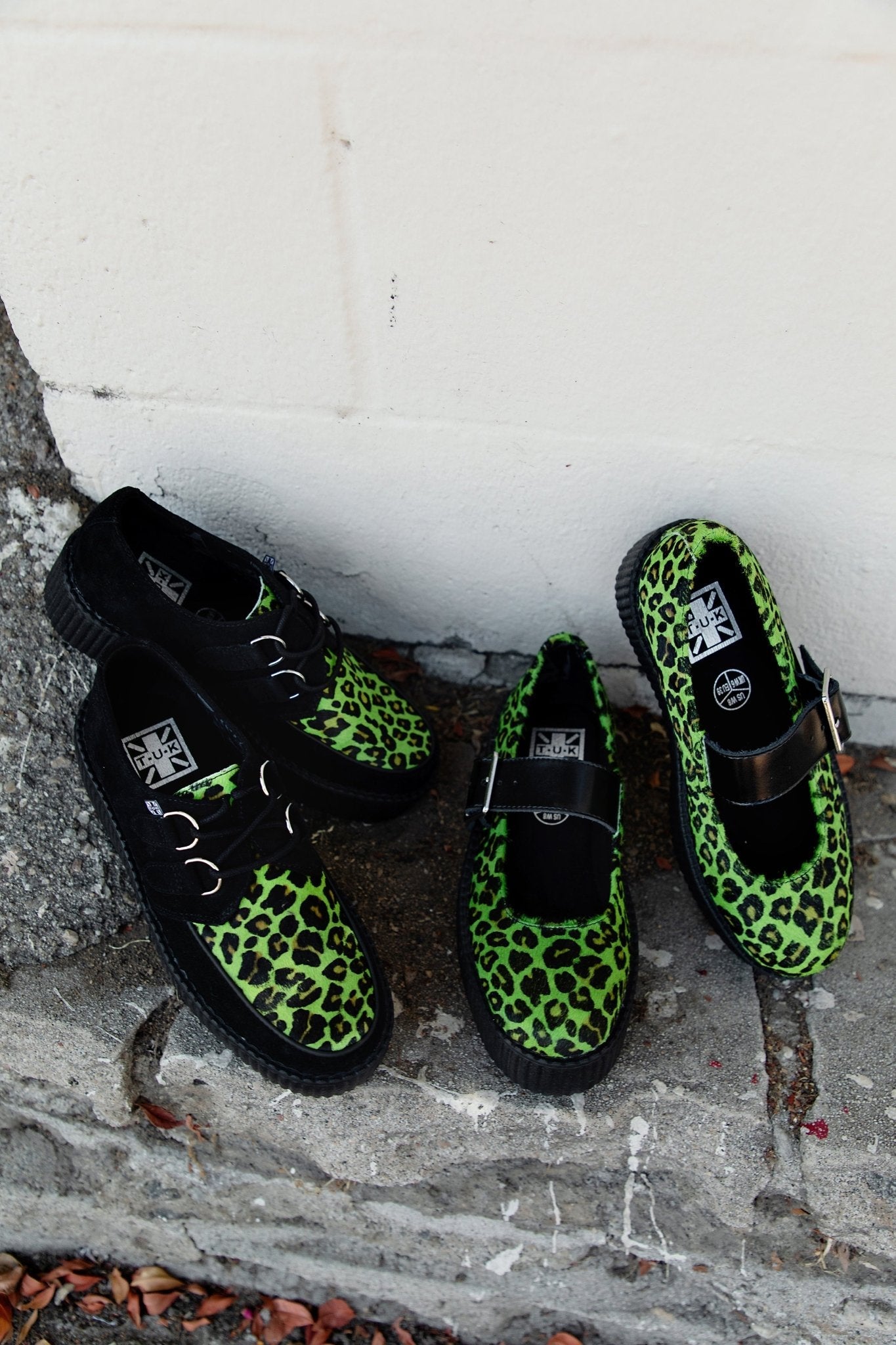 V3412 Black & Green Leopard Suede Mondo Creeper Blackgreen T.U.K. Shoes