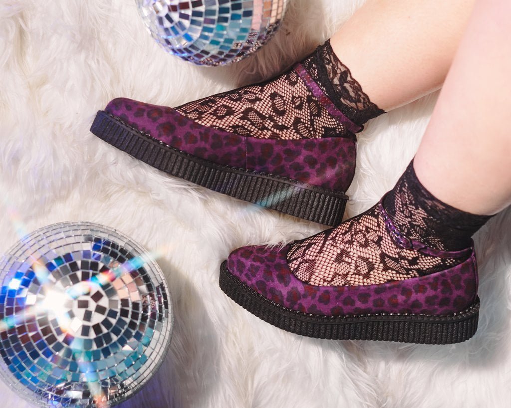 A9985L Purple Leopard Pointed Ballet Creeper Purple T.U.K. Shoes