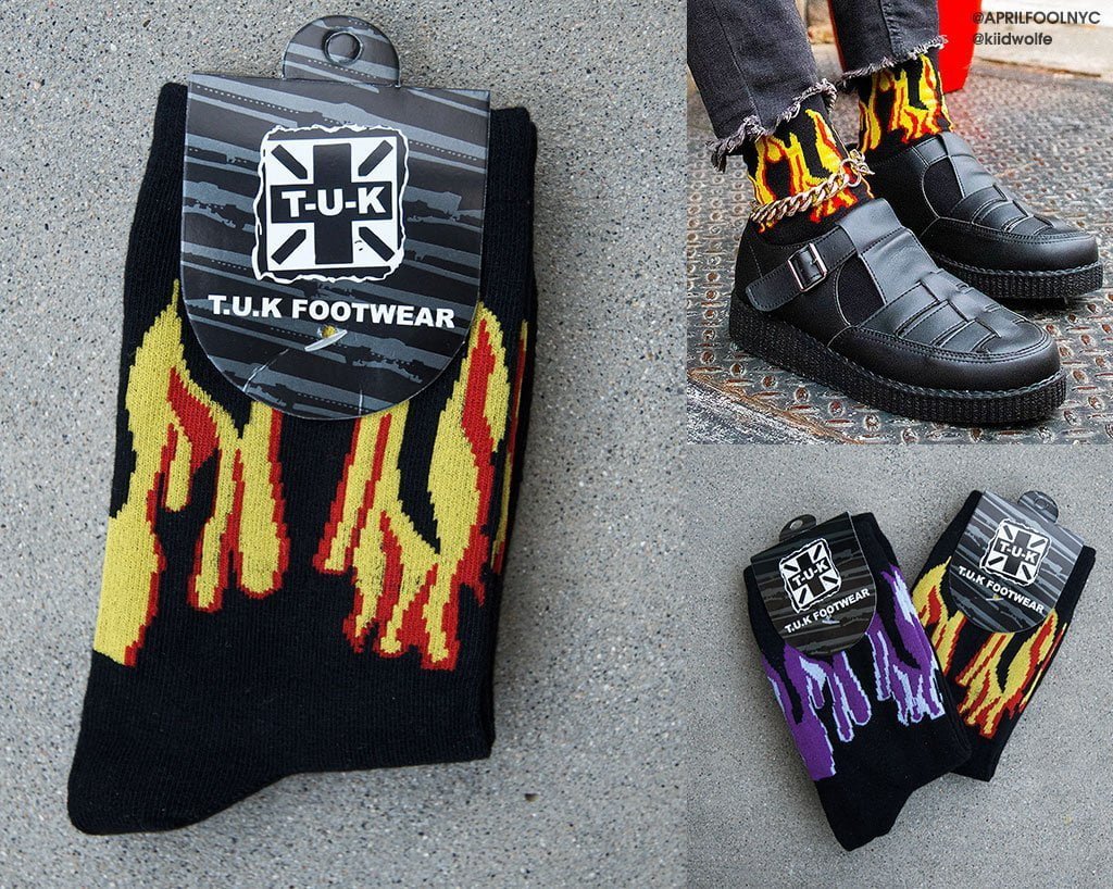 TSK1062 Black Red & Yellow Flame Socks TSK1062-OS T.U.K. Shoes