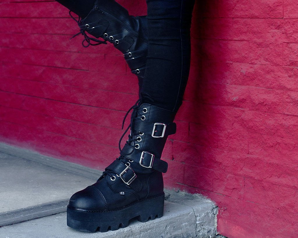 A9801 Black 12-Eye 3-Strap Dino Boot Black T.U.K. Shoes