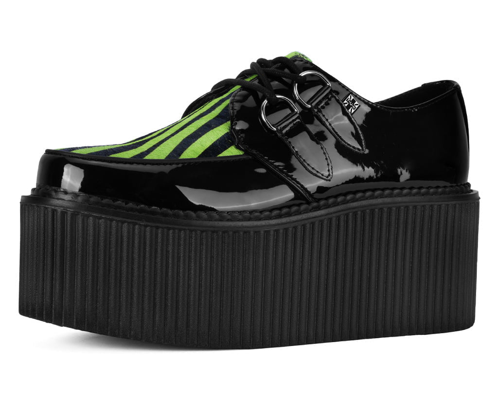 Black Patent Green Zebra Hair Stratocreeper Black / Green T.U.K. Shoes