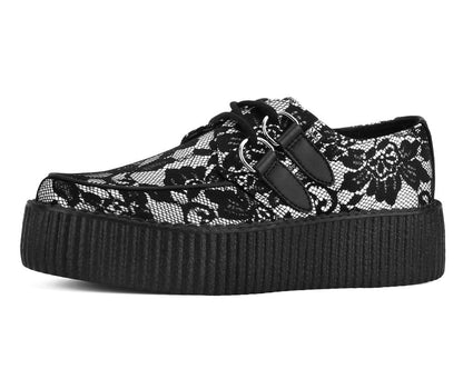 Black Satin Lace Viva Mondo Creeper Black T.U.K. Shoes