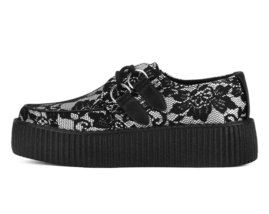 Black Satin Lace Viva Mondo Creeper Black T.U.K. Shoes