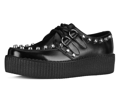 Black Leather Flat Studded Viva Mondo Creeper Black T.U.K. Shoes