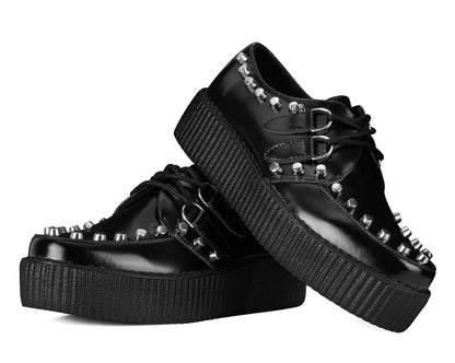 Black Leather Flat Studded Viva Mondo Creeper Black T.U.K. Shoes