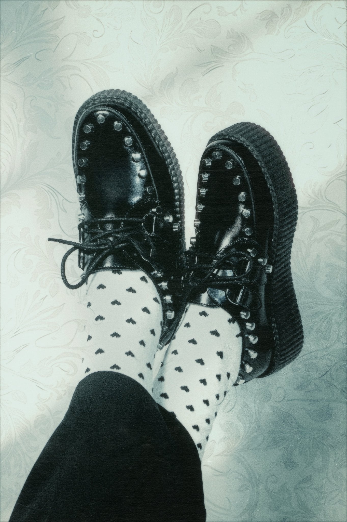 Black Leather Flat Studded Viva Mondo Creeper Black T.U.K. Shoes