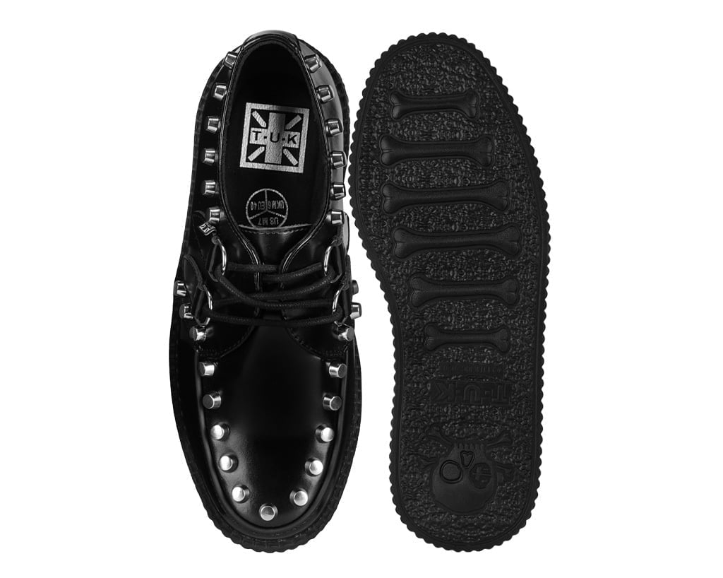 Black Leather Flat Studded Viva Mondo Creeper Black T.U.K. Shoes