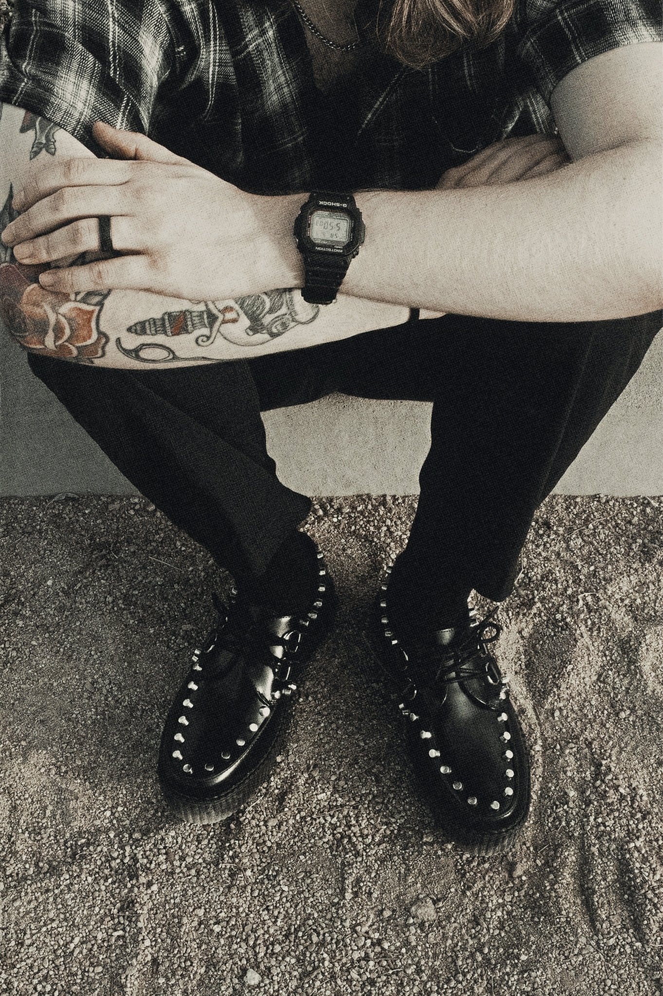Black Leather Flat Studded Viva Mondo Creeper Black T.U.K. Shoes