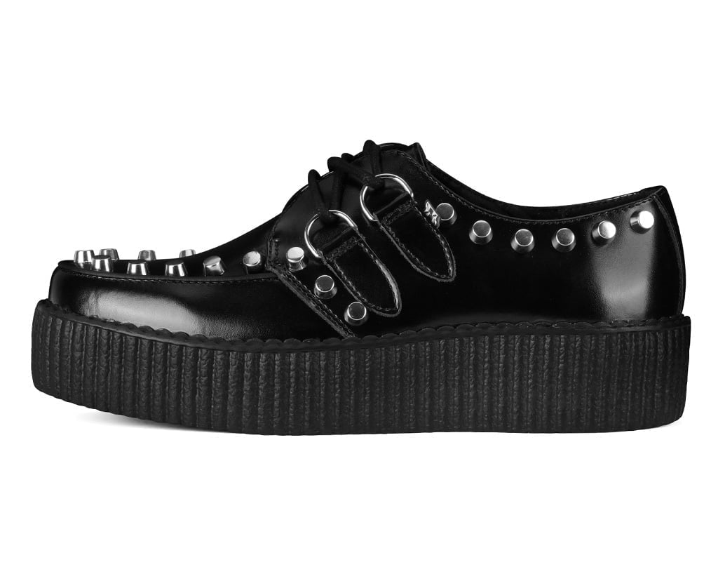 Black Leather Flat Studded Viva Mondo Creeper Black T.U.K. Shoes