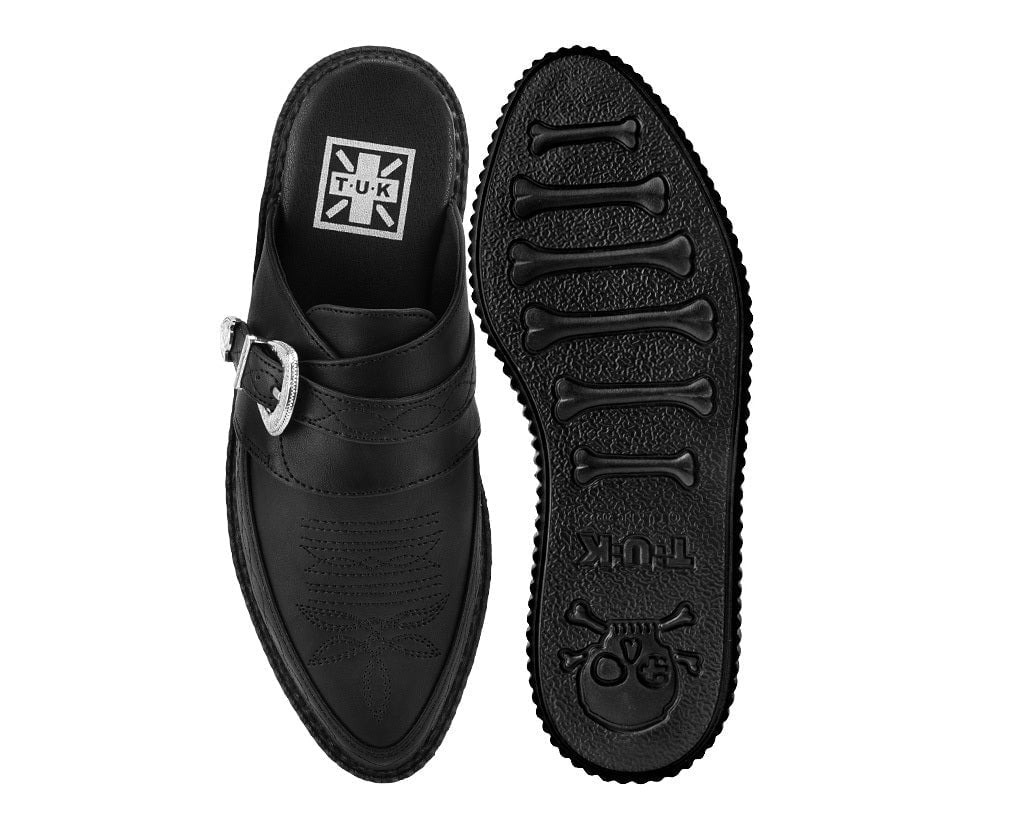 Black TUKskin Western Mondo Pointed Mule Black T.U.K. Shoes