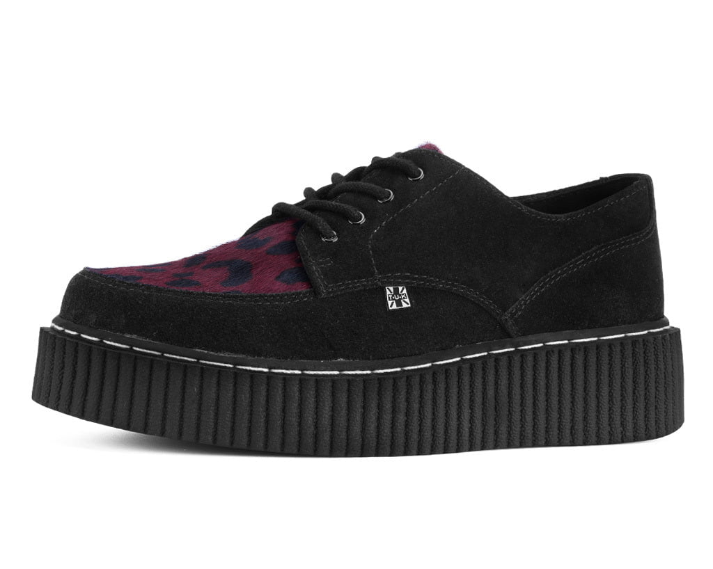 G3453 Black Suede Burgundy Leopard Hair Vintage Creeper Black T.U.K. Shoes