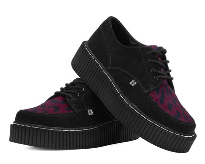 G3453 Black Suede Burgundy Leopard Hair Vintage Creeper Black T.U.K. Shoes