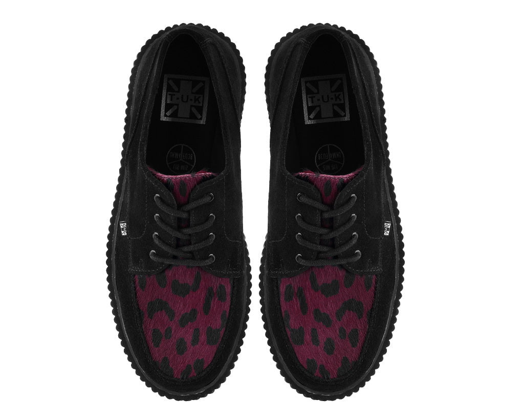 G3453 Black Suede Burgundy Leopard Hair Vintage Creeper Black T.U.K. Shoes