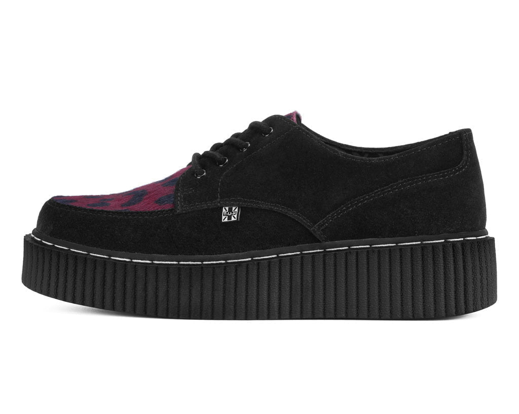 G3453 Black Suede Burgundy Leopard Hair Vintage Creeper Black T.U.K. Shoes