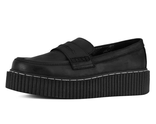 G3450 Black Waxy Leather Loafer Vintage Creeper Black T.U.K. Shoes