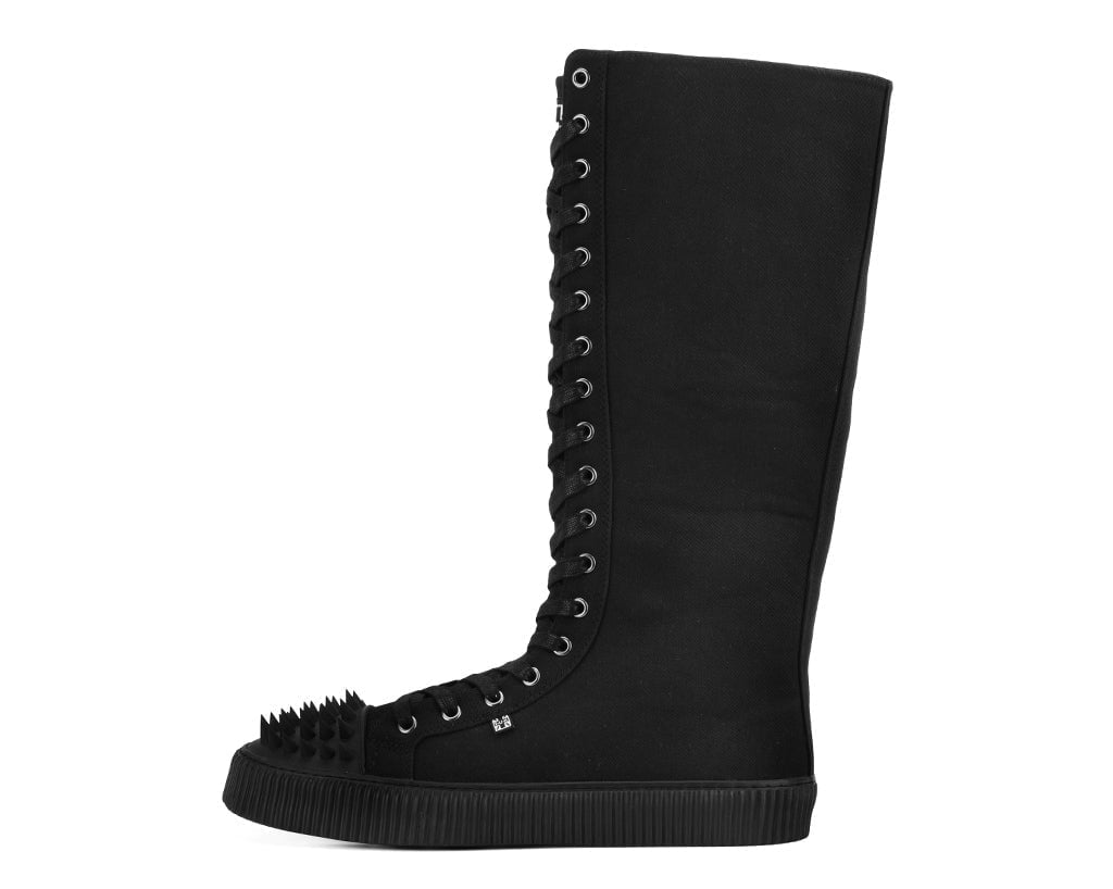 A3482 Black Canvas Knee Hi Spike Toe Sneaker Boot Black T.U.K. Shoes