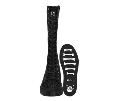 A3482 Black Canvas Knee Hi Spike Toe Sneaker Boot Black T.U.K. Shoes