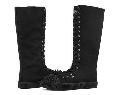 A3482 Black Canvas Knee Hi Spike Toe Sneaker Boot Black T.U.K. Shoes