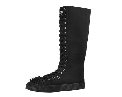 A3482 Black Canvas Knee Hi Spike Toe Sneaker Boot Black T.U.K. Shoes