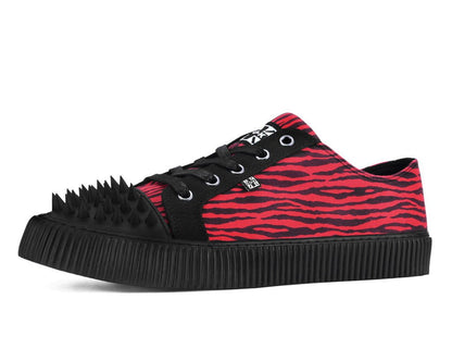 A3481 Black & Red Zebra Print Spike Toe Lace Up Sneaker Blackred T.U.K. Shoes