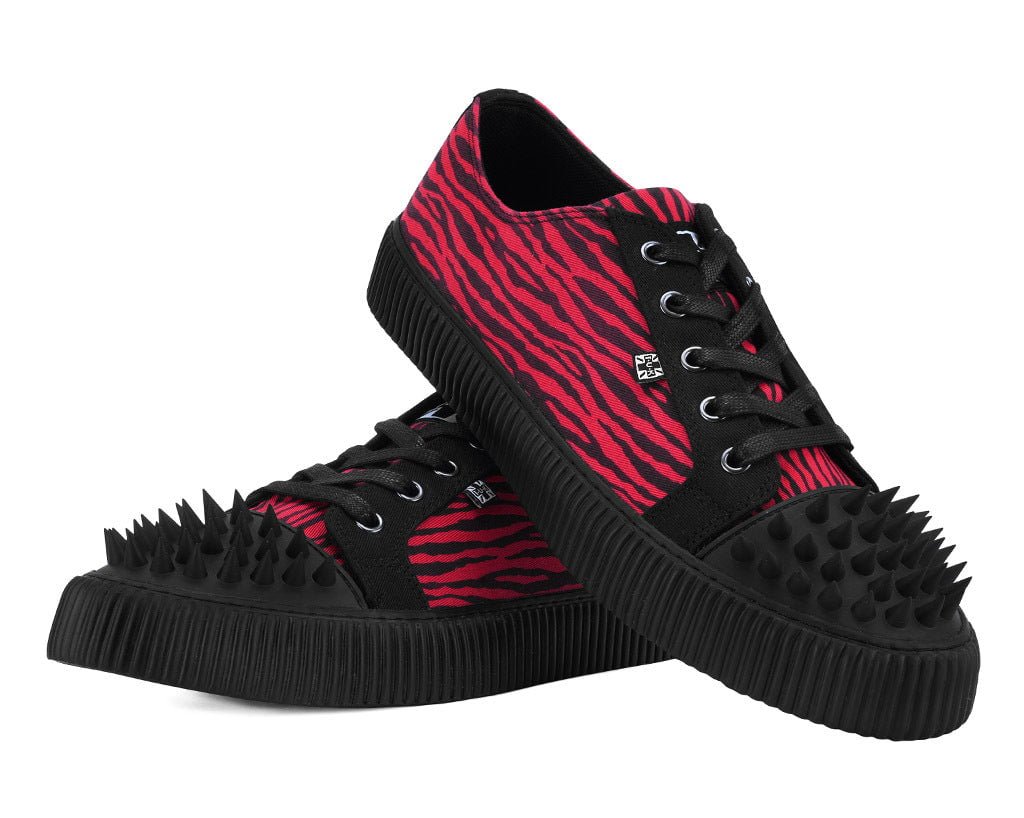 A3481 Black & Red Zebra Print Spike Toe Lace Up Sneaker Blackred T.U.K. Shoes