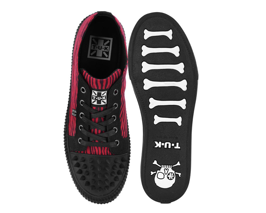 A3481 Black & Red Zebra Print Spike Toe Lace Up Sneaker Blackred T.U.K. Shoes