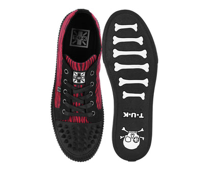 A3481 Black & Red Zebra Print Spike Toe Lace Up Sneaker Blackred T.U.K. Shoes