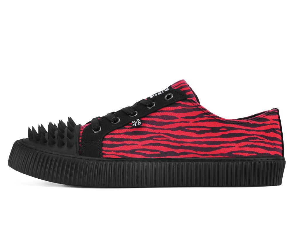 A3481 Black & Red Zebra Print Spike Toe Lace Up Sneaker Blackred T.U.K. Shoes