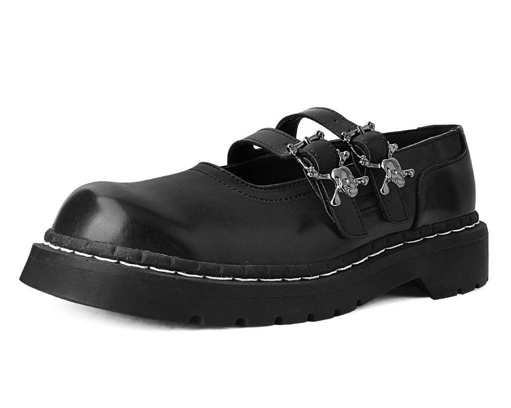 T2307 Black TUKskin™ 2-Skull Buckle Mary Jane Black T.U.K. Shoes