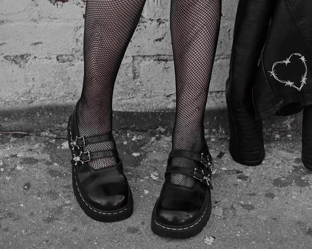 T2307 Black TUKskin™ 2-Skull Buckle Mary Jane Black T.U.K. Shoes