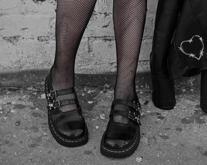 T2307 Black TUKskin™ 2-Skull Buckle Mary Jane Black T.U.K. Shoes