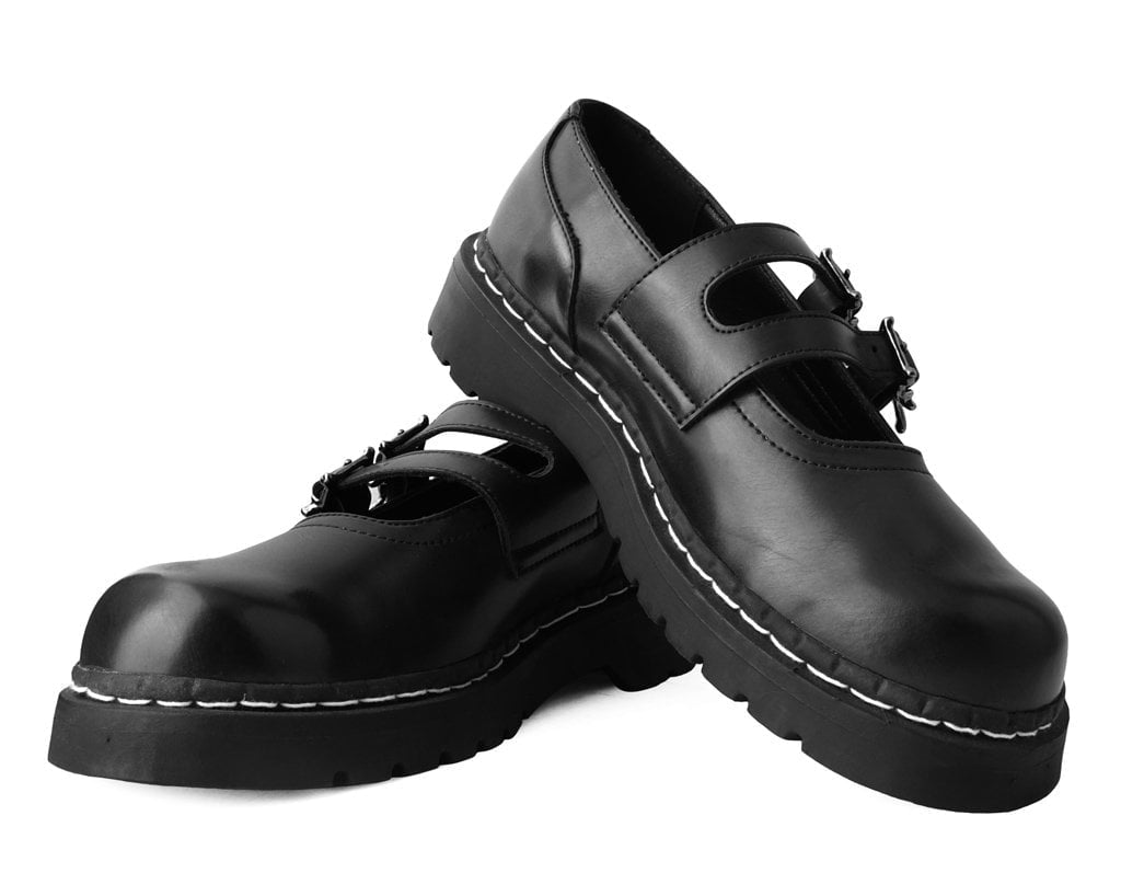 T2307 Black TUKskin™ 2-Skull Buckle Mary Jane Black T.U.K. Shoes