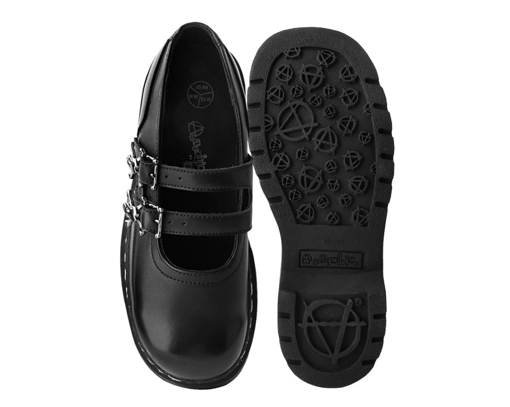 T2307 Black TUKskin™ 2-Skull Buckle Mary Jane Black T.U.K. Shoes