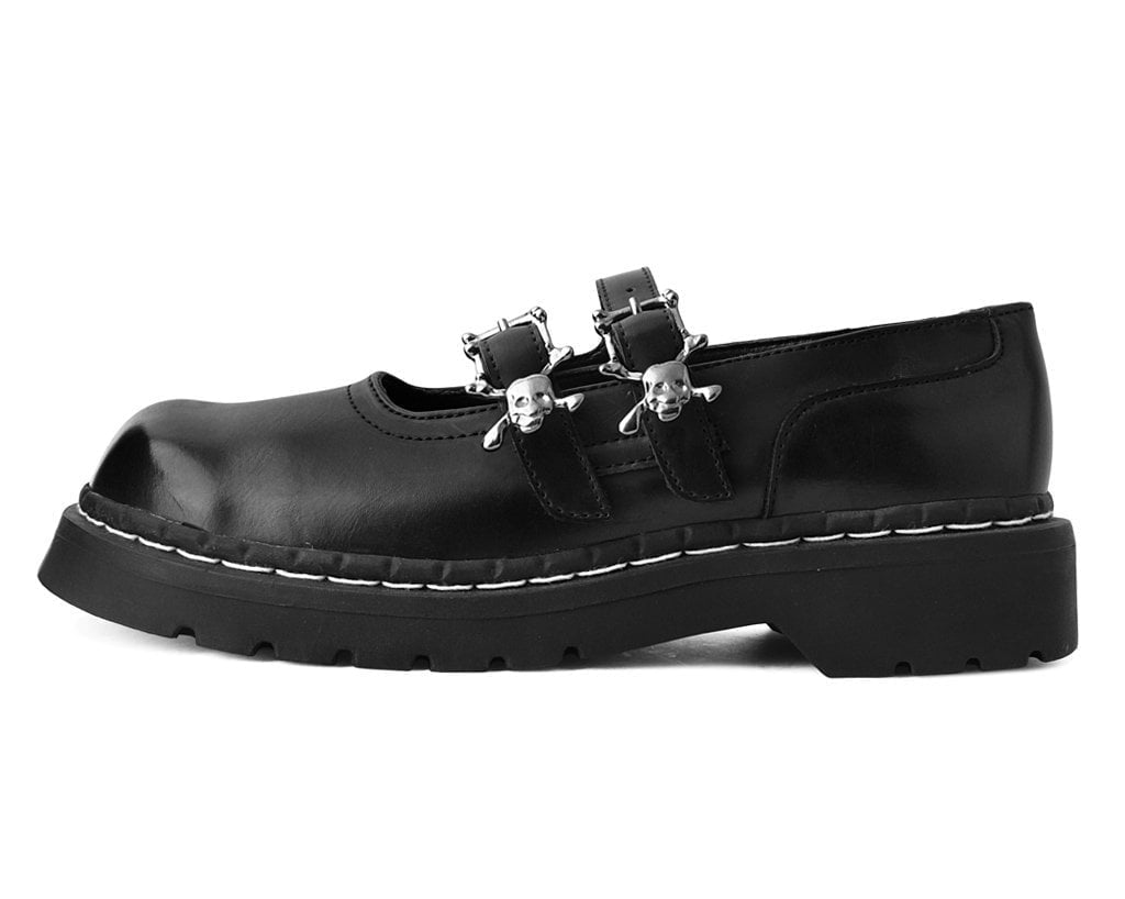 T2307 Black TUKskin™ 2-Skull Buckle Mary Jane Black T.U.K. Shoes