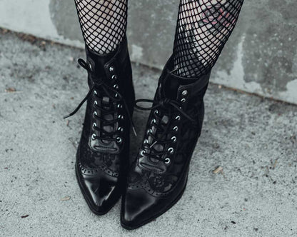 T2300L Black Victorian Anarchic Pointed Boot Black T.U.K. Shoes