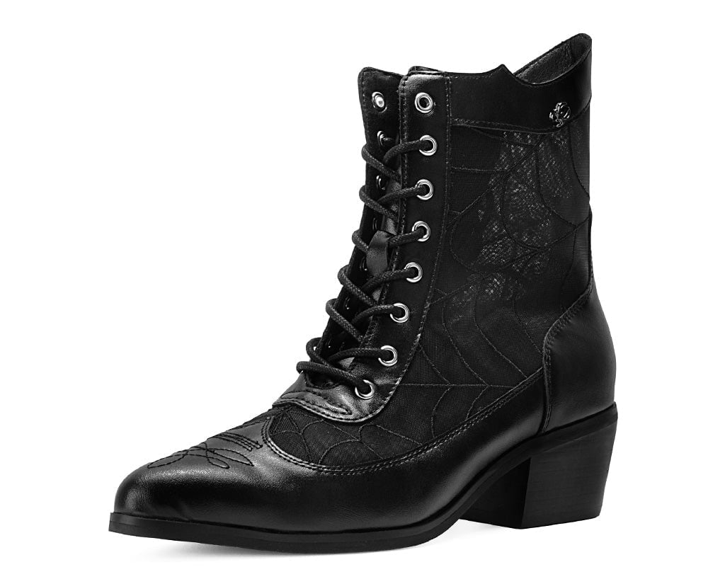 A3310L Black Victorian Mesh Spiderweb Boot Black T.U.K. Shoes