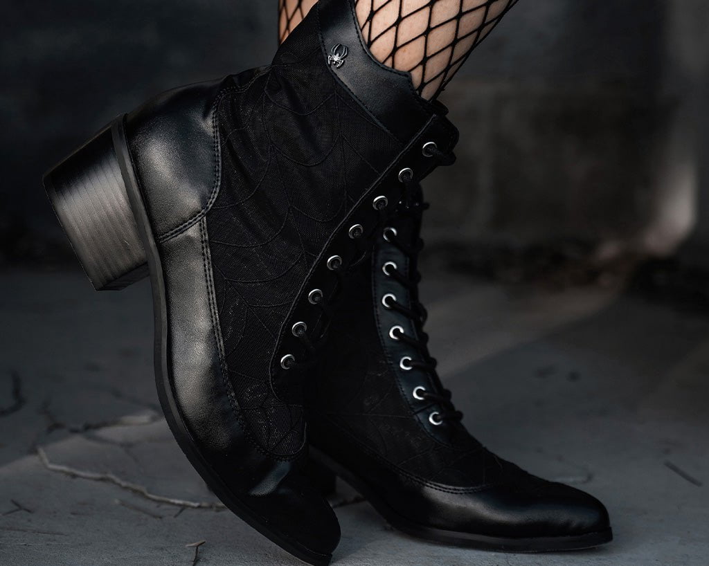 A3310L Black Victorian Mesh Spiderweb Boot Black T.U.K. Shoes